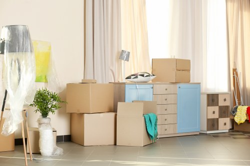 Moving van and boxes for removals in Kingscross