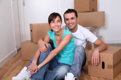 Packed moving boxes in a clean storage unit in Kingscross